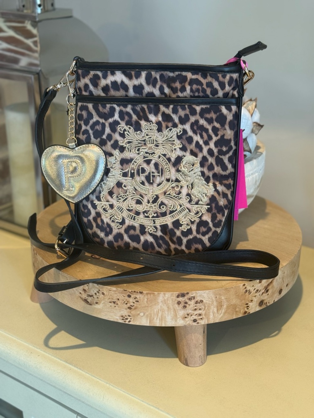 PARIS HILTON BNWT Leopard Embroidered Crossbody Bag - (Brown Leopard)